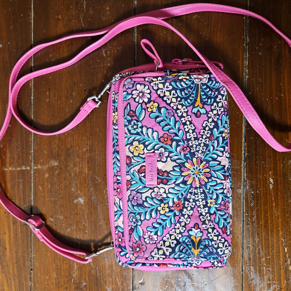 Vera Bradley Leather and Cloth Triple Compartment Crossbody Purse